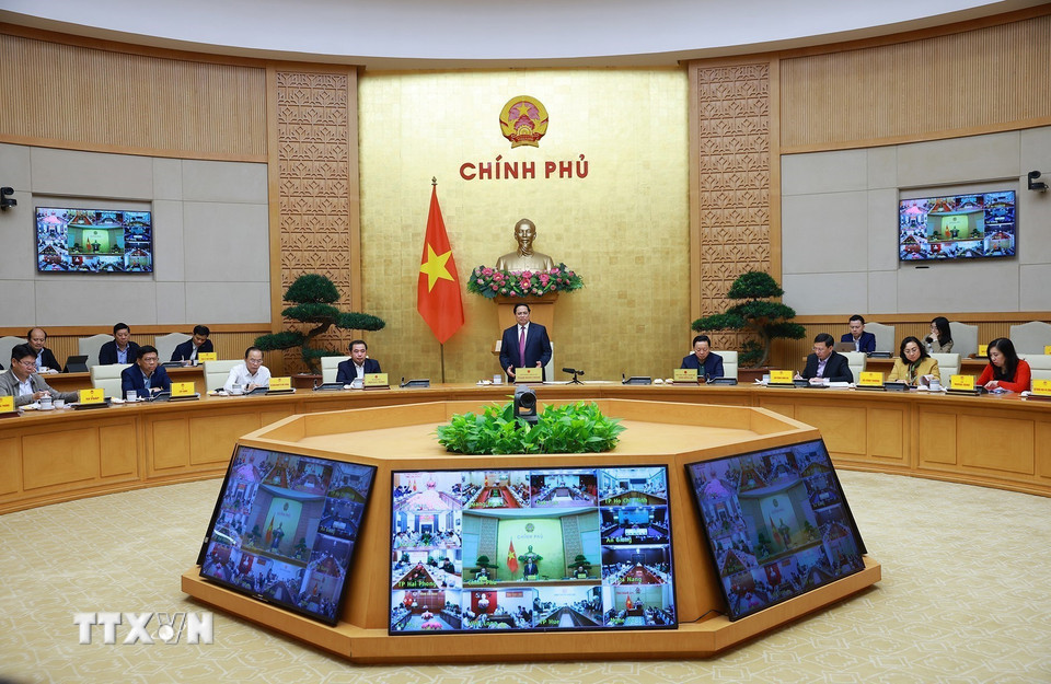 Thủ tướng Phạm Minh Chính kết luận Phiên họp lần thứ 26 của Ban chỉ đạo chống khai thác hải sản bất hợp pháp. (Ảnh: Dương Giang/TTXVN)