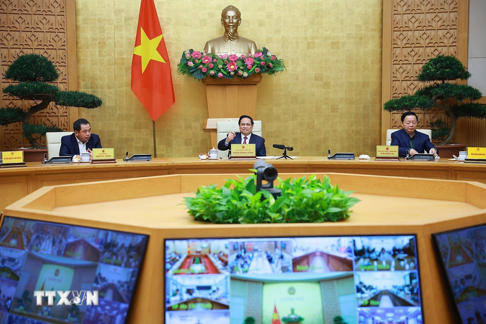 Thủ tướng Phạm Minh Chính chủ trì Phiên họp lần thứ 26 của Ban chỉ đạo chống khai thác hải sản bất hợp pháp. (Ảnh: Dương Giang/TTXVN)