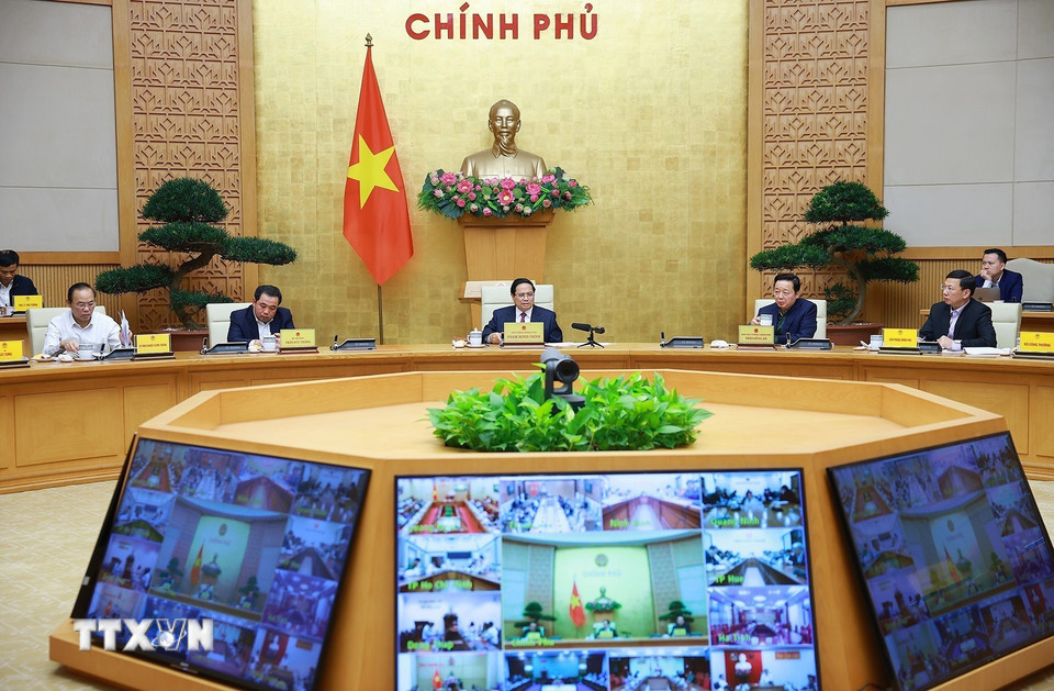 Thủ tướng Phạm Minh Chính chủ trì Phiên họp lần thứ 26 của Ban chỉ đạo chống khai thác hải sản bất hợp pháp. (Ảnh: Dương Giang/TTXVN)