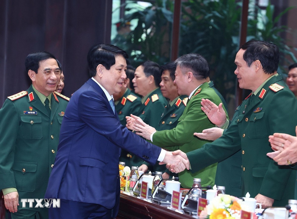Chủ tịch nước Lương Cường dự Hội nghị Quân chính toàn quân năm 2024. (Ảnh: Lâm Khánh/TTXVN)