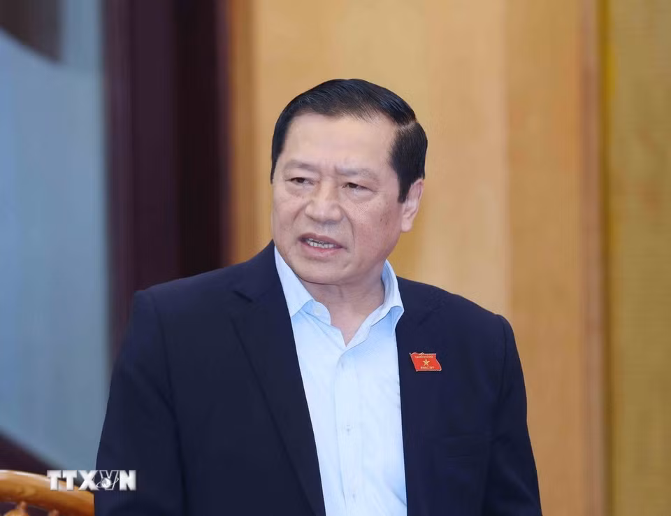 Ông Lại Xuân Môn, Ủy viên Trung ương Đảng, Phó Trưởng Ban Thường trực Ban Tuyên giáo và Dân vận Trung ương, phát biểu tại buổi làm việc. (Ảnh: Phương Hoa/TTXVN)