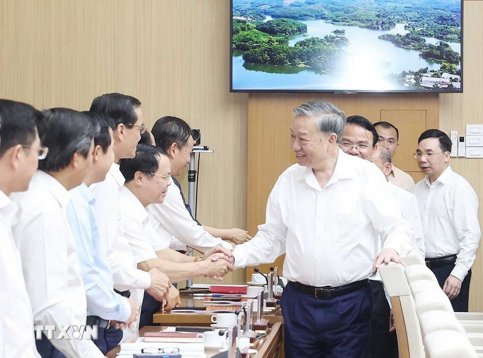 Tổng Bí thư Tô Lâm và các đại biểu. (Ảnh: Thống Nhất/TTXVN)