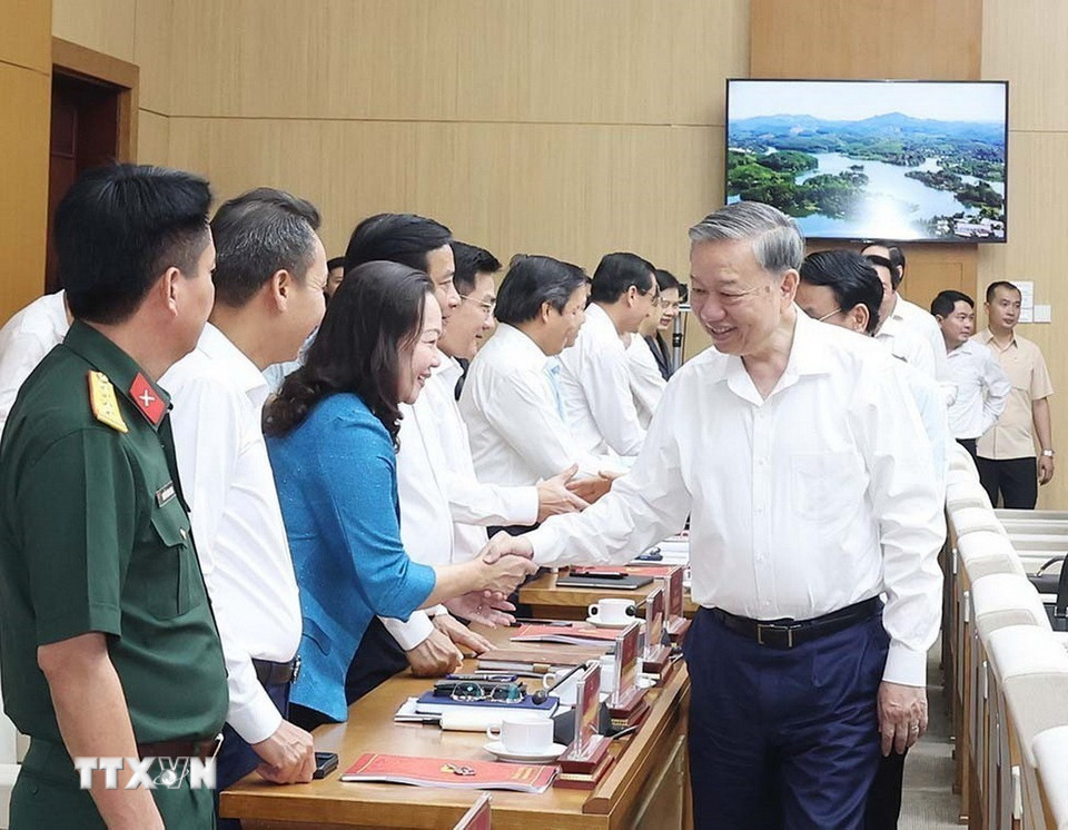 Tổng Bí thư Tô Lâm và các đại biểu. (Ảnh: Thống Nhất/TTXVN)