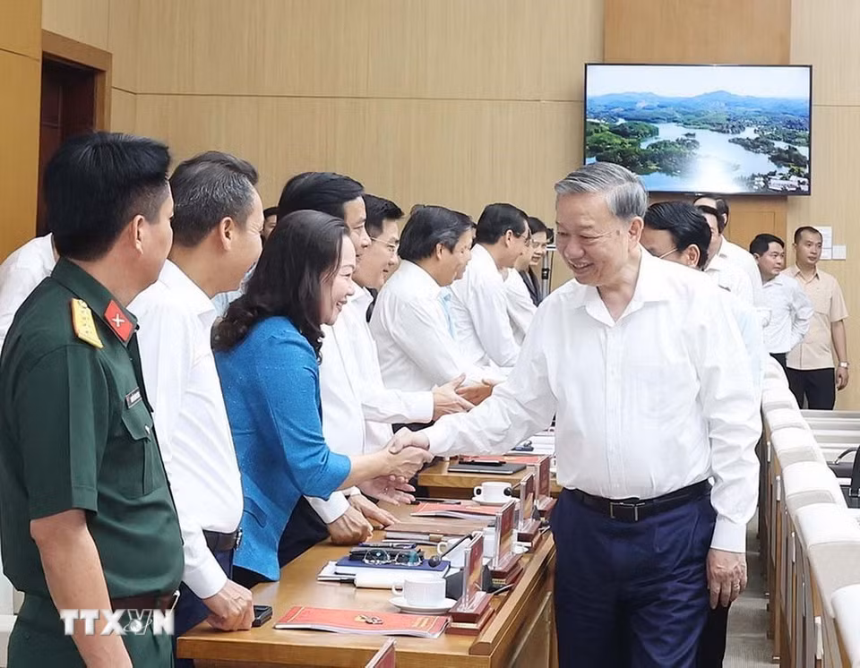 Tổng Bí thư Tô Lâm và các đại biểu. (Ảnh: Thống Nhất/TTXVN)