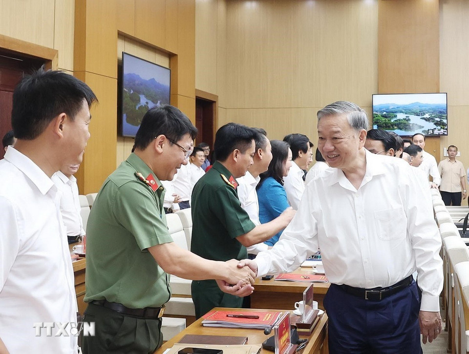 Tổng Bí thư Tô Lâm và các đại biểu. (Ảnh: Thống Nhất/TTXVN)