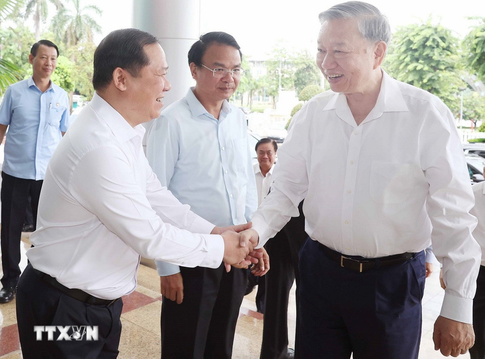 Tổng Bí thư Tô Lâm và các đại biểu. (Ảnh: Thống Nhất/TTXVN)