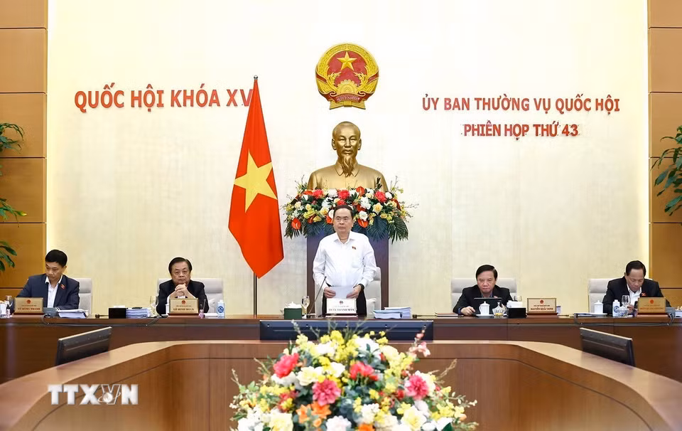 Sáng 10/3, tại Nhà Quốc hội, Chủ tịch Quốc hội Trần Thanh Mẫn phát biểu khai mạc Phiên họp thứ 43 của Ủy ban Thường vụ Quốc hội. (Ảnh: Doãn Tấn/TTXVN)