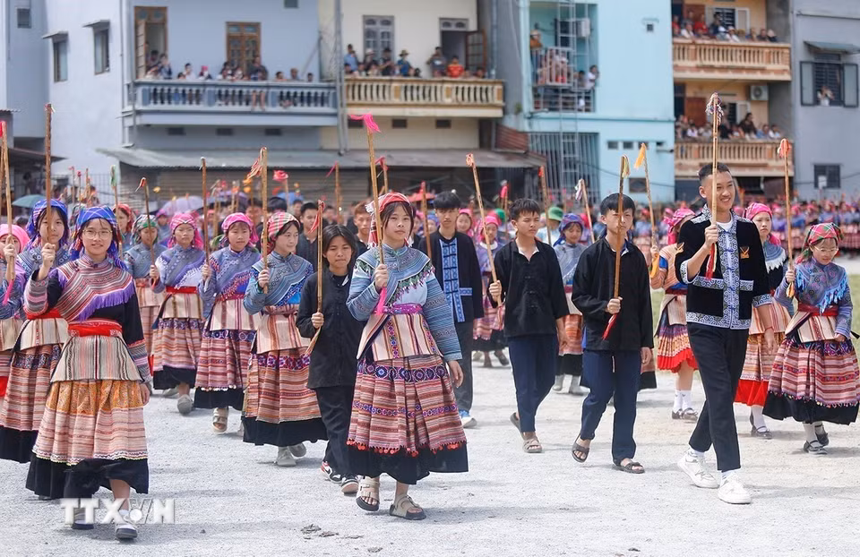 Đậm sắc màu văn hóa tại giải đua ngựa truyền thống Bắc Hà lần thứ 19. (Ảnh: Tuấn Khôi/TTXVN)