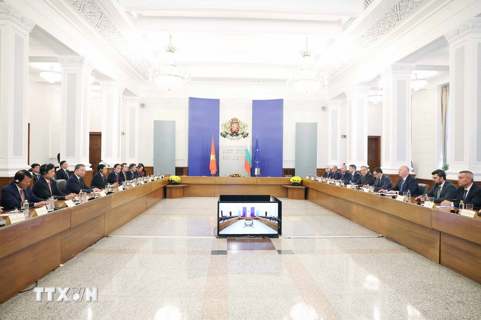 Tổng Bí thư Tô Lâm hội kiến Thủ tướng Bulgaria Rosen Zhelyazkov. (Ảnh: Thống Nhất/TTXVN)