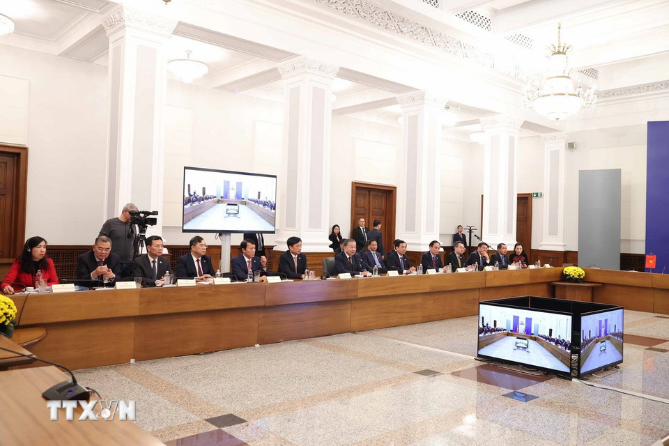 Tổng Bí thư Tô Lâm phát biểu tại hội kiến Thủ tướng Bulgaria Rosen Zhelyazkov. (Ảnh: Thống Nhất/TTXVN)