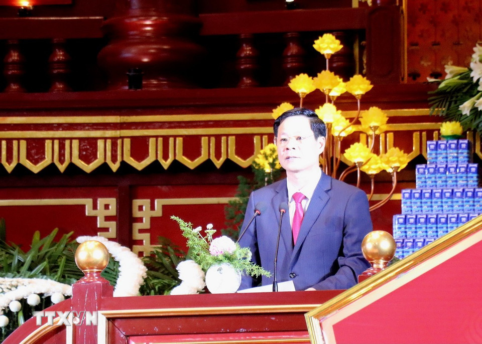 Chủ tịch UBND thành phố Uông Bí Phạm Tuấn Đạt phát biểu. (Ảnh: Văn Đức/TTXVN)