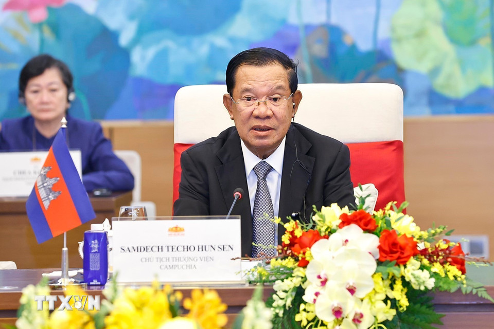 Chủ tịch Đảng Nhân dân Campuchia, Chủ tịch Thượng viện Campuchia Hun Sen phát biểu. (Ảnh: Doãn Tấn/TTXVN)