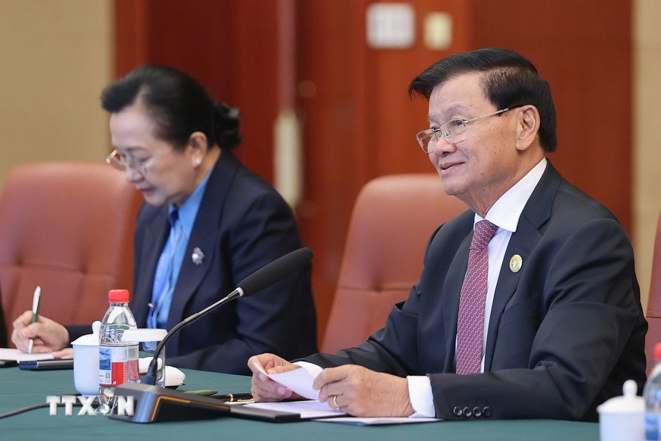 Tổng Bí thư, Chủ tịch nước Lào Thongloun Sisoulith phát biểu. (Ảnh: Dương Giang/TTXVN)