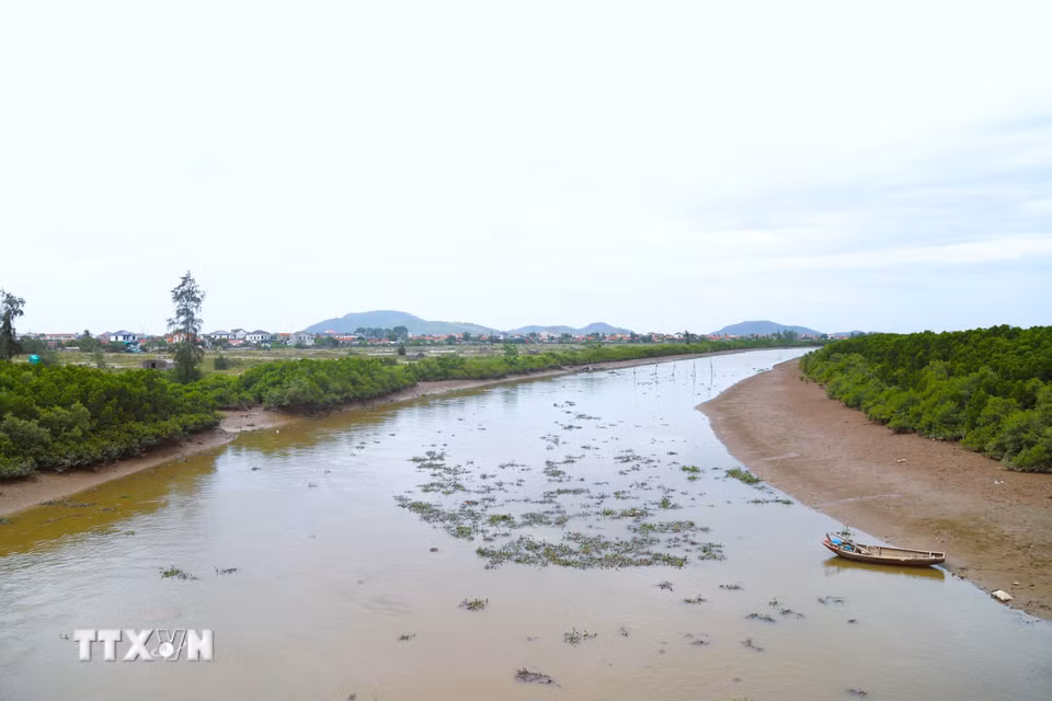 Kênh Nhà Lê hợp lưu với sông Mơ chảy qua địa bàn phường Tân Mai, Nghệ An. (Ảnh: Xuân Tiến/TTXVN)