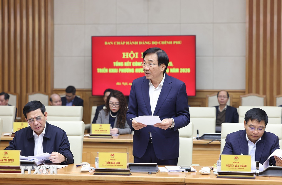 Bộ trưởng, Chủ nhiệm Văn phòng Chính phủ Trần Văn Sơn phát biểu. (Ảnh: Dương Giang/TTXVN)