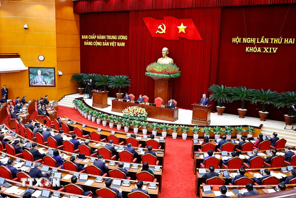 Tổng Bí thư Tô Lâm phát biểu khai mạc Hội nghị lần thứ hai Ban Chấp hành Trung ương Đảng khóa XIV. (Ảnh: Doãn Tấn/TTXVN)