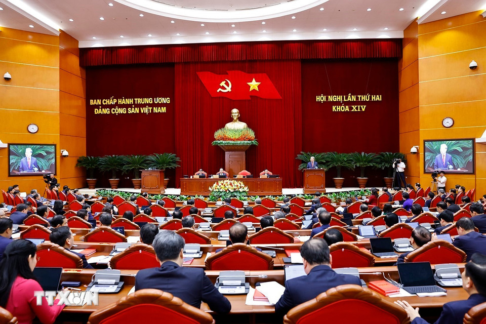 Tổng Bí thư Tô Lâm phát biểu khai mạc Hội nghị lần thứ hai Ban Chấp hành Trung ương Đảng khóa XIV. (Ảnh: Doãn Tấn/TTXVN)