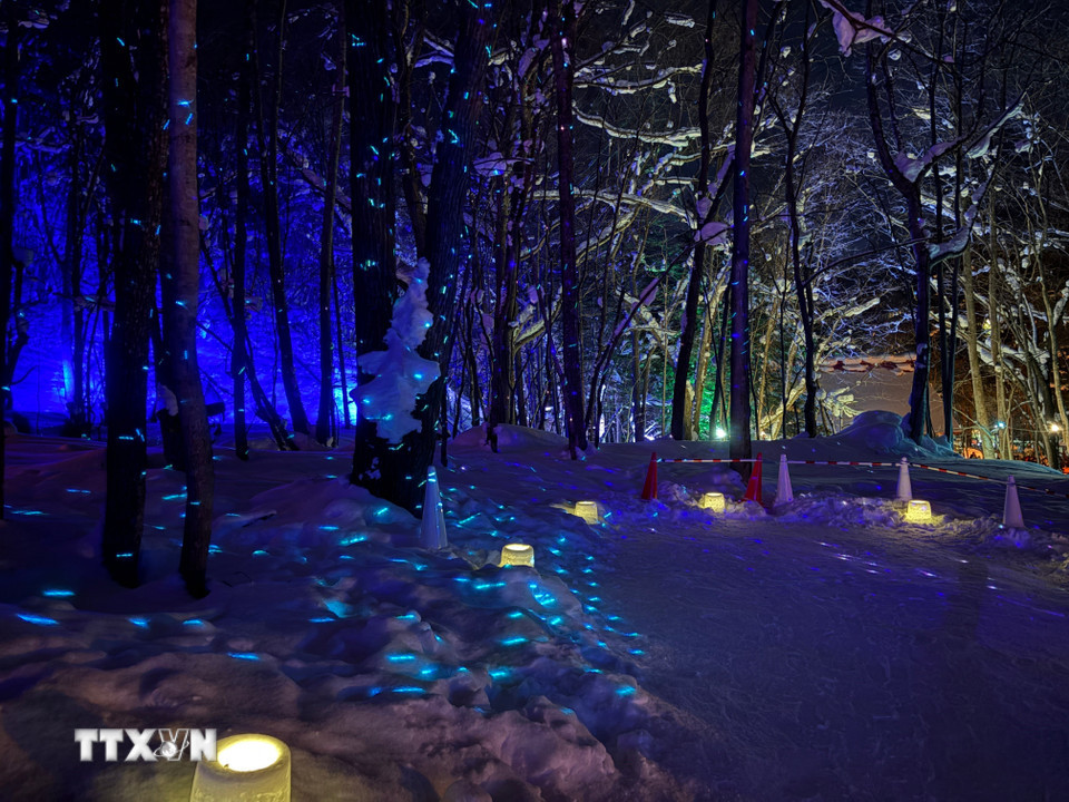 Khung cảnh lễ hội huyền ảo như trong cổ tích giữa vùng núi rừng tuyết trắng. (Ảnh: Xuân Giao/TTXVN)