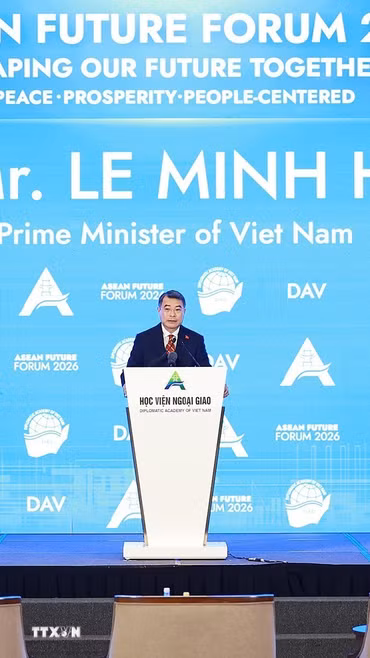 Thủ tướng Lê Minh Hưng phát biểu tại Phiên khai mạc Diễn đàn Tương lai ASEAN lần thứ ba. (Ảnh: Dương Giang/TTXVN)