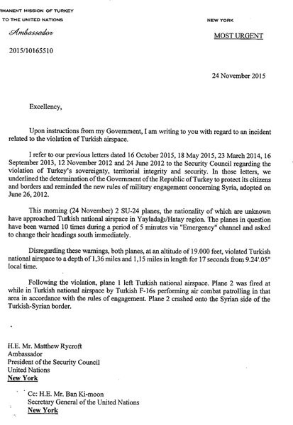 Rò rỉ lá thư Thổ Nhĩ Kỳ báo cáo LHQ vụ bắn máy bay Nga ảnh 2