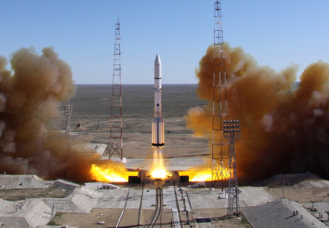 Tên lửa đẩy Soyuz phóng đi từ sân bay vũ trụ Baikonur (Nguồn: AFP) "Tàu vũ trụ Nga chở hàng cho trạm ISS đã rơi trở lại Trái đất" ảnh 1