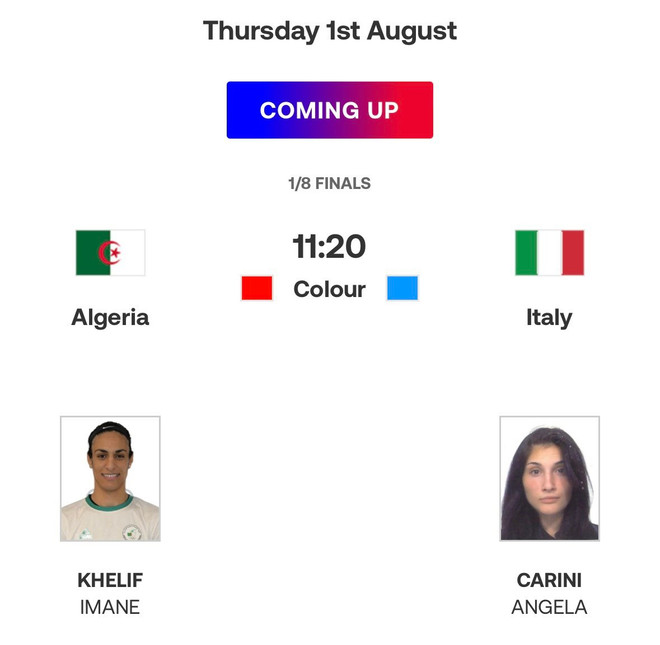 Khelif Imane sẽ thượng đài vào ngày 1/8 với Angela Carini của Italy boxing gender.jpg