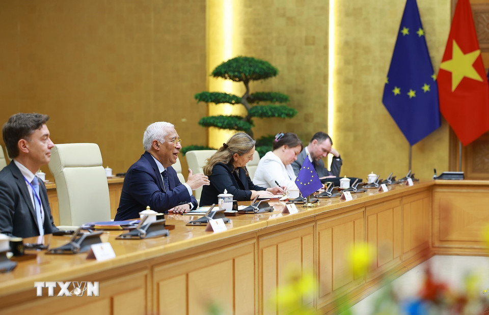 Chủ tịch Hội đồng châu Âu António Costa phát biểu. (Ảnh: Dương Giang/TTXVN)