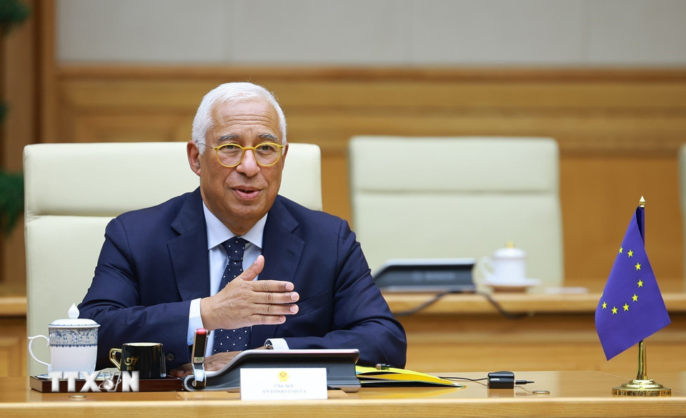 Chủ tịch Hội đồng châu Âu António Costa phát biểu. (Ảnh: Dương Giang/TTXVN)