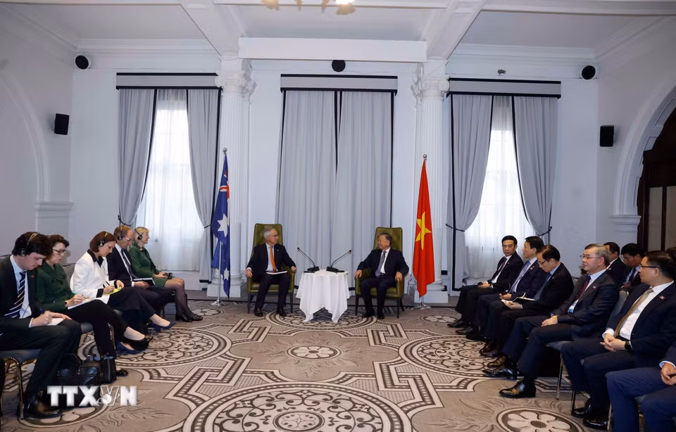 Tổng Bí thư, Chủ tịch nước Tô Lâm tiếp ông Nicolas Moore, Đặc phái viên của Chính phủ Australia về Đông Nam Á. (Ảnh: Thống Nhất/TTXVN)