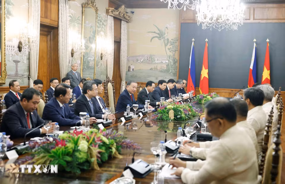 Tổng Bí thư, Chủ tịch nước Tô Lâm và Tổng thống Philippines Ferdinand Romualdez Marcos Jr. hội đàm cấp Nhà nước. (Ảnh: Thống Nhất/TTXVN)
