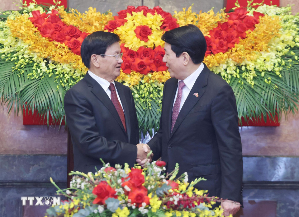 Chủ tịch nước Lương Cường hội đàm với Tổng Bí thư, Chủ tịch nước Lào Thongloun Sisoulith thăm cấp Nhà nước tới Việt Nam. (Ảnh: Lâm Khánh/TTXVN)