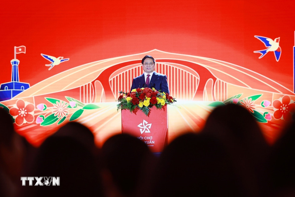 Thủ tướng Phạm Minh Chính phát biểu bế mạc Hội chợ mùa Xuân lần thứ nhất - năm 2026. (Ảnh: Dương Giang/TTXVN)