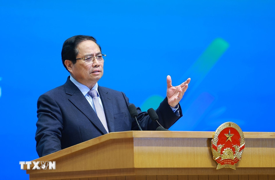 Thủ tướng Phạm Minh Chính phát biểu tại buổi gặp mặt Gương mặt trẻ Việt Nam tiêu biểu, triển vọng và cán bộ Đoàn tiêu biểu. (Ảnh: Dương Giang/TTXVN)