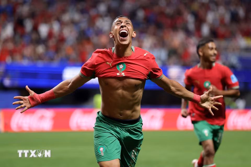 Maroc cùng có 7 điểm như Brazil nhưng chỉ xếp nhì bảng C do hiệu số bàn thắng bại kém hơn. (Ảnh: AFP/TTXVN)
