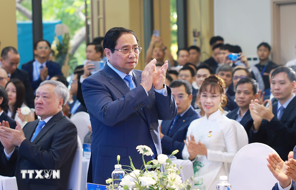Thủ tướng Phạm Minh Chính dự Lễ ra mắt Trung tâm Tài chính quốc tế Việt Nam tại Thành phố Hồ Chí Minh. (Ảnh: Dương Giang/TTXVN)