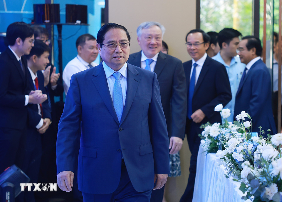 Thủ tướng Phạm Minh Chính dự Lễ ra mắt Trung tâm Tài chính quốc tế Việt Nam tại Thành phố Hồ Chí Minh. (Ảnh: Dương Giang/TTXVN)