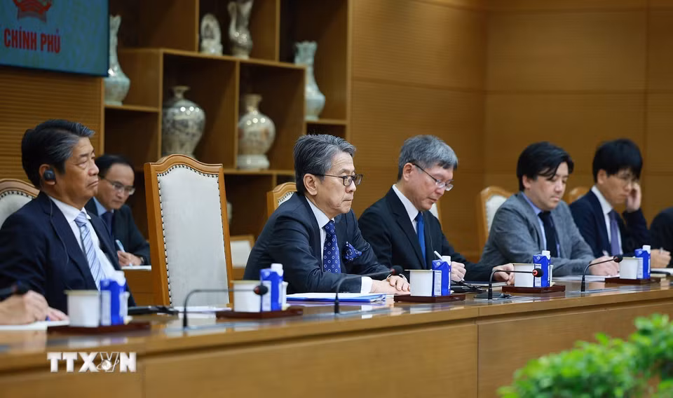 Ông Maeda Tadashi, Chủ tịch Ngân hàng hợp tác quốc tế Nhật Bản (JBIC) phát biểu. (Ảnh: Dương Giang/TTXVN)