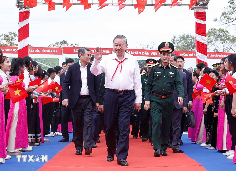 Tổng Bí thư Tô Lâm đến dự lễ khởi công. (Ảnh: Thống Nhất/TTXVN)