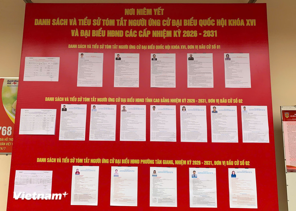 Niêm yết danh sách và tiểu sử tóm tắt người ứng cử đại biểu Quốc hội Việt Nam khóa XVI và đại biểu Hội đồng nhân dân các cấp nhiệm kỳ 2026-2031. (Ảnh: Vietnam+)