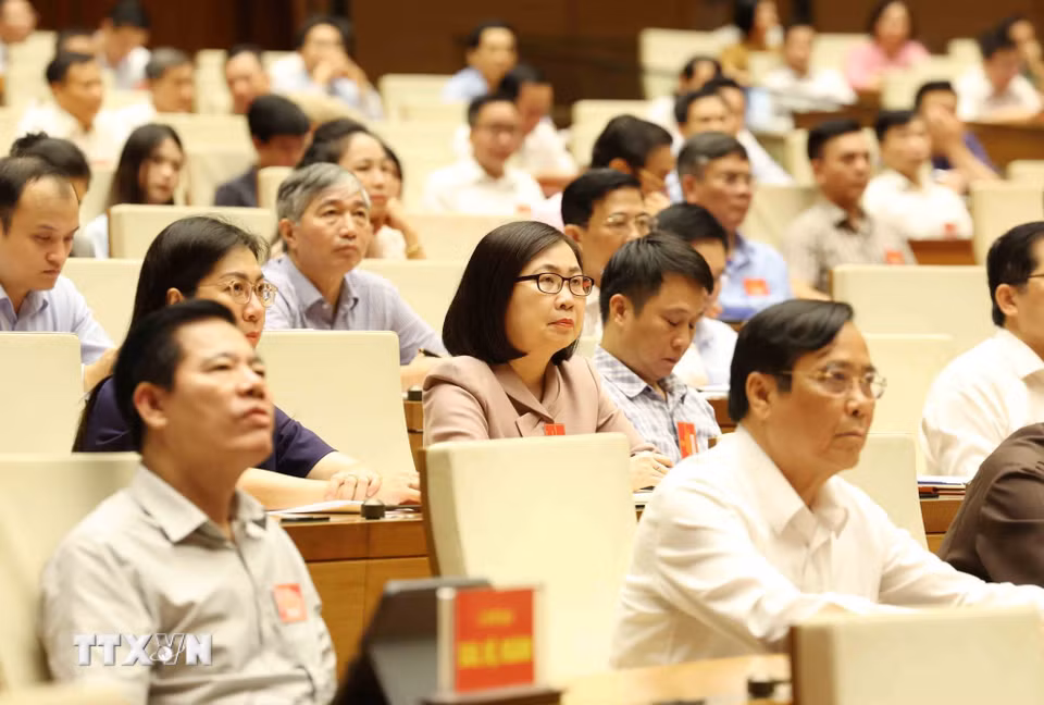 Đại biểu dự hội nghị tại điểm cầu trung tâm - Hội trường Diên Hồng, Nhà Quốc hội (Hà Nội). (Ảnh: Phương Hoa/TTXVN)