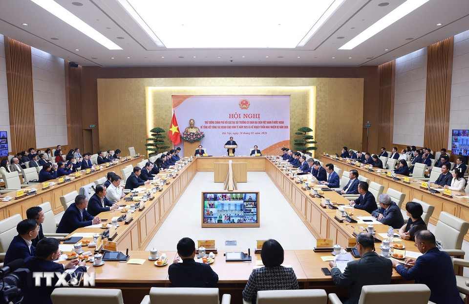 Hội nghị tổng kết công tác ngoại giao kinh tế năm 2025 và kế hoạch triển khai nhiệm vụ 2026. (Ảnh: Dương Giang/TTXVN)