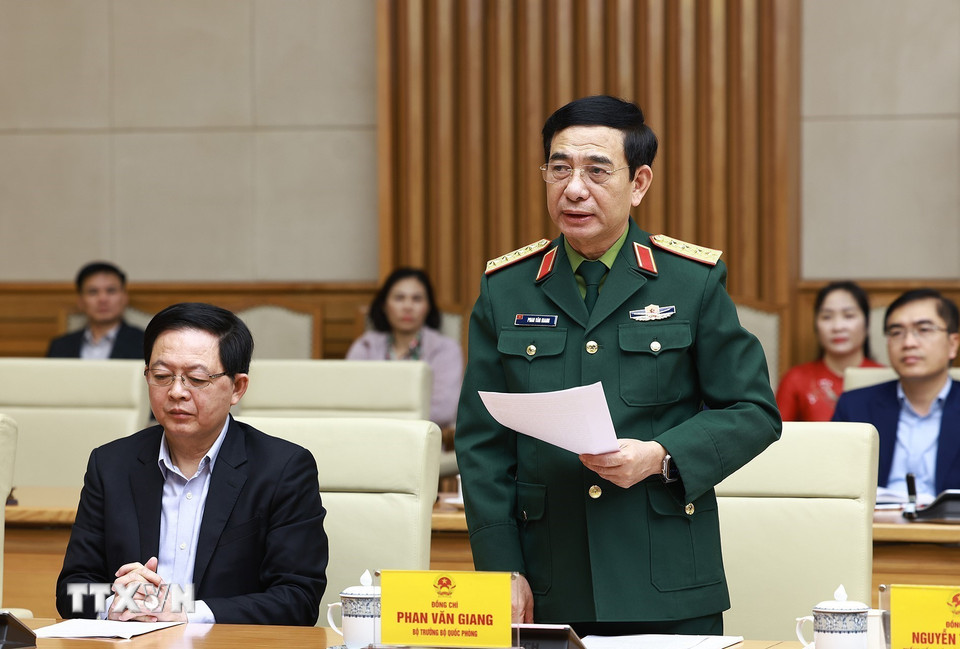 Đại tướng Phan Văn Giang, Bộ trưởng Bộ Quốc phòng phát biểu. (Ảnh: Dương Giang/TTXVN)