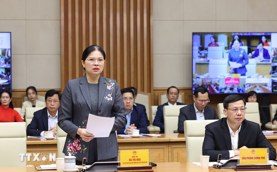 Phó Chủ tịch Ủy ban Trung ương MTTQ Việt Nam Hà Thị Nga phát biểu. (Ảnh: Dương Giang/TTXVN)