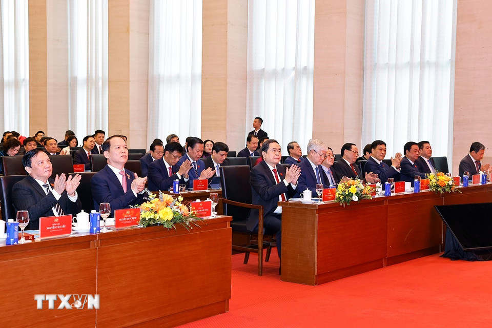 Chủ tịch Quốc hội Trần Thanh Mẫn và đại biểu dự Lễ kỷ niệm. (Ảnh: Doãn Tấn/TTXVN)