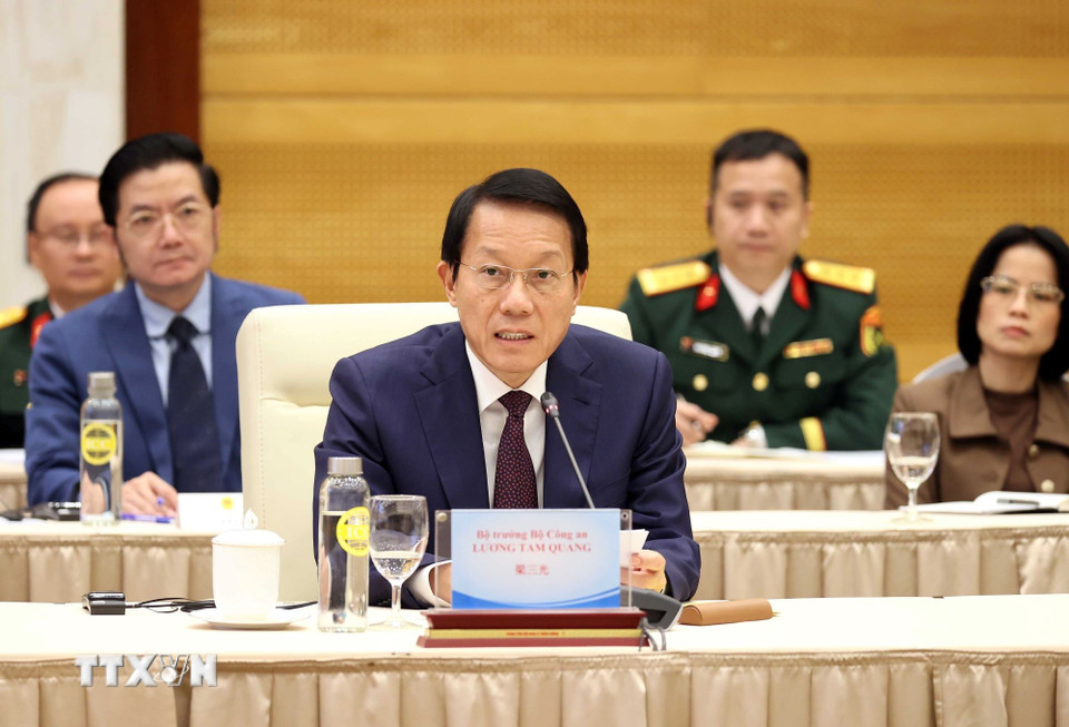 Đại tướng, Bộ trưởng Bộ Công an Lương Tam Quang phát biểu tại hội nghị. (Ảnh: An Đăng/TTXVN)