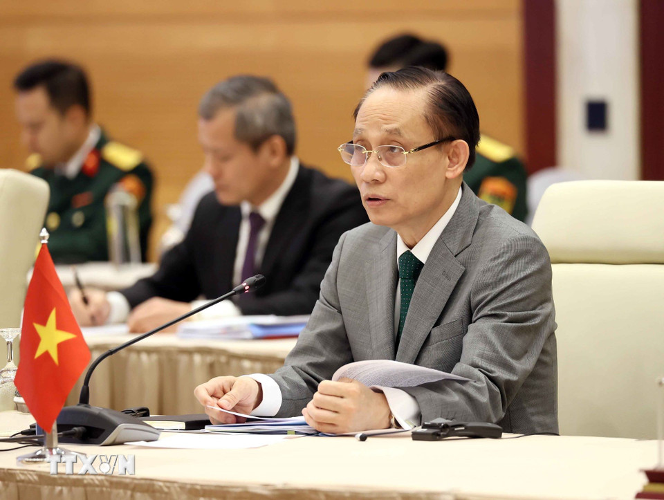 Bộ trưởng Bộ Ngoại giao Lê Hoài Trung phát biểu tại hội nghị. (Ảnh: An Đăng/TTXVN)