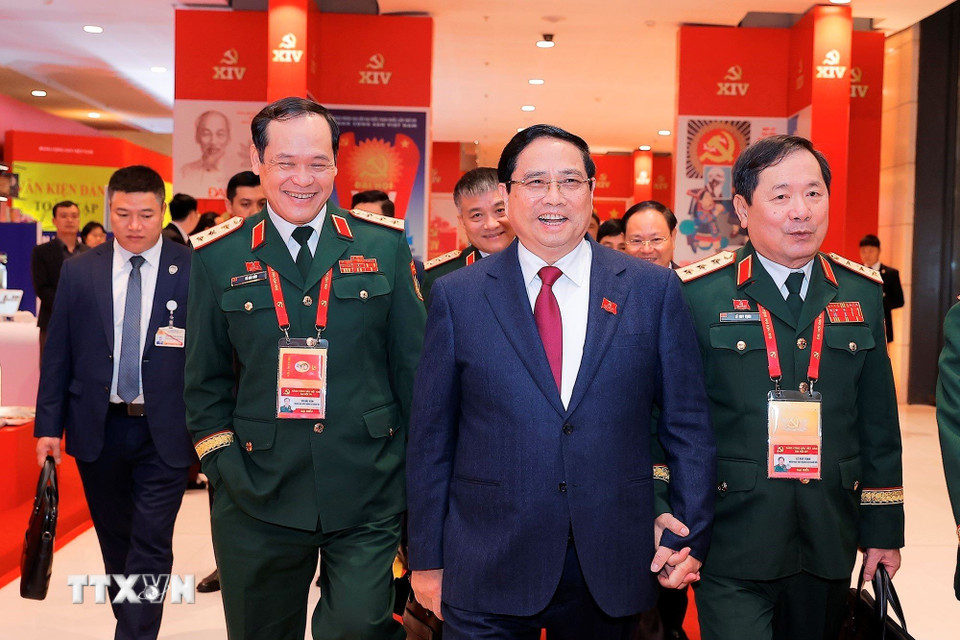 Thủ tướng Phạm Minh Chính đến dự ngày làm việc thứ tư Đại hội XIV của Đảng, sáng 22/1. (Ảnh: TTXVN)