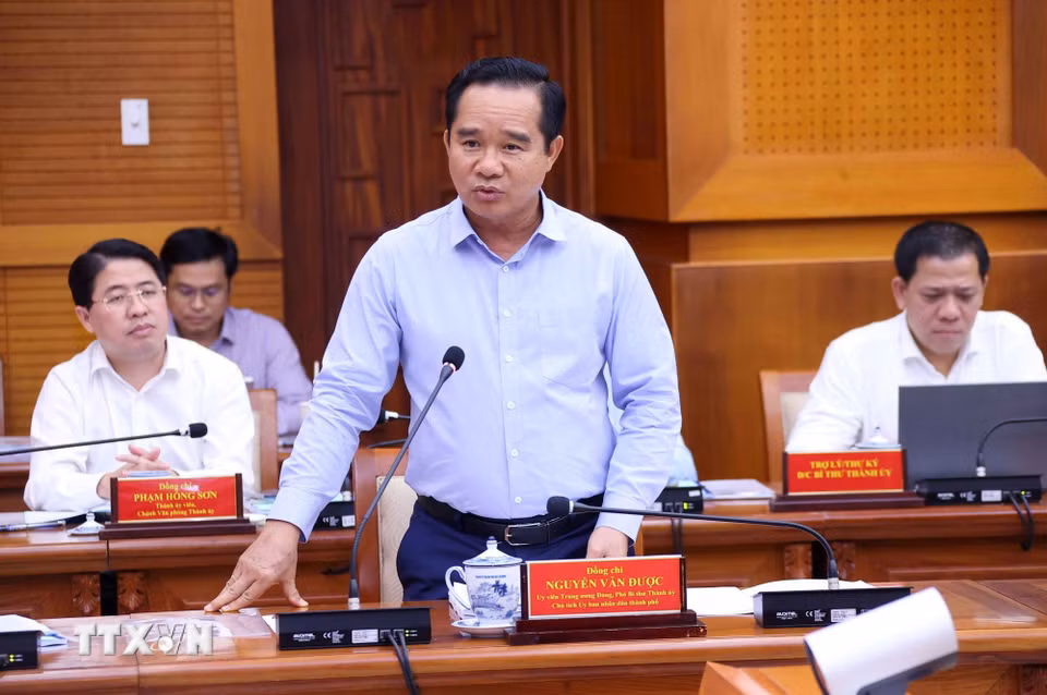 Đồng chí Nguyễn Văn Được, Ủy viên Trung ương Đảng, Phó Bí thư Thành ủy, Chủ tịch UBND Thành phố Hồ Chí Minh phát biểu. (Ảnh: Văn Điệp/TTXVN)