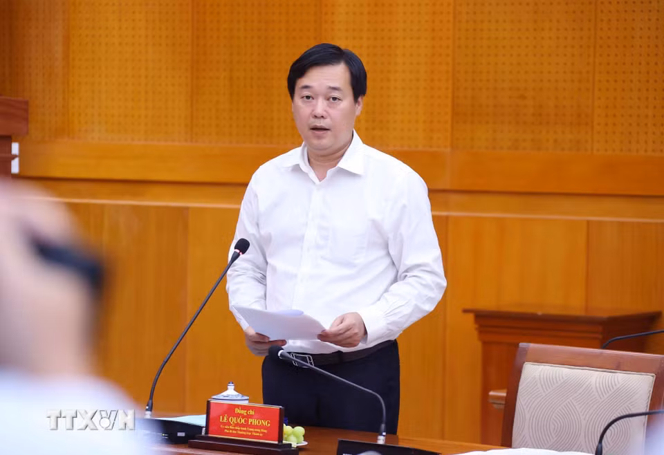 Đồng chí Lê Quốc Phong, Ủy viên Trung ương Đảng, Phó Bí thư Thường trực Thành ủy Thành phố Hồ Chí Minh phát biểu. (Ảnh: Văn Điệp/TTXVN)