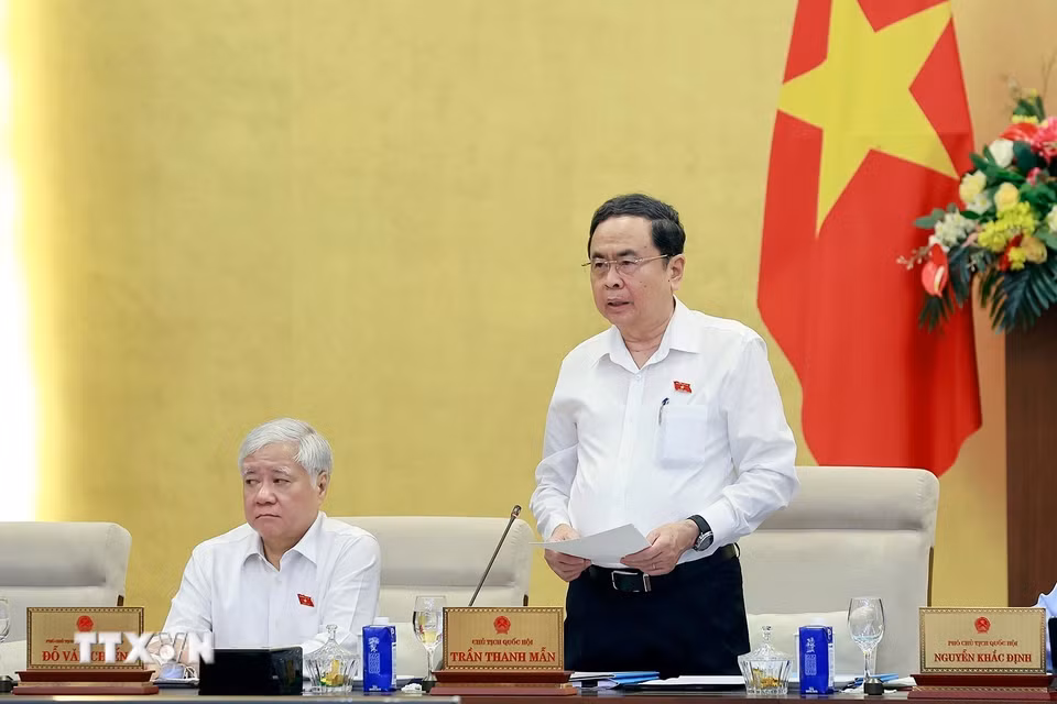 Chủ tịch Quốc hội Trần Thanh Mẫn phát biểu khai mạc Phiên họp thứ 2 của Ủy ban Thường vụ Quốc hội. (Ảnh: Doãn Tấn/TTXVN)